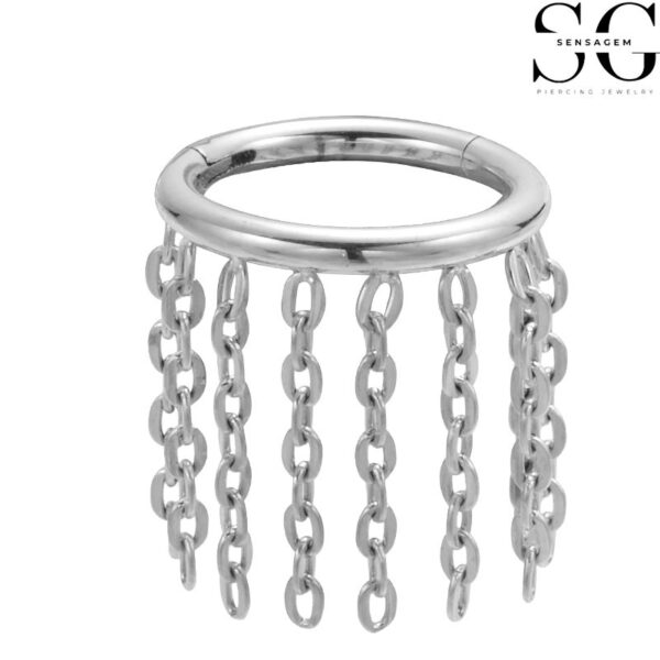 SGYS2010 - F136 Titanium Segment Clicker Ring with Six Chain Pendants for Ear Piercing - Image 2