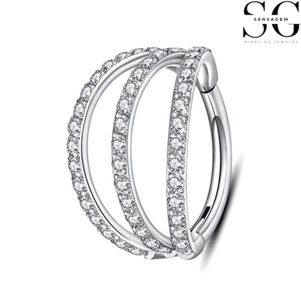 SGYS2015 - F136 Titanium Segment Clicker Ring with Triple Zircon Design