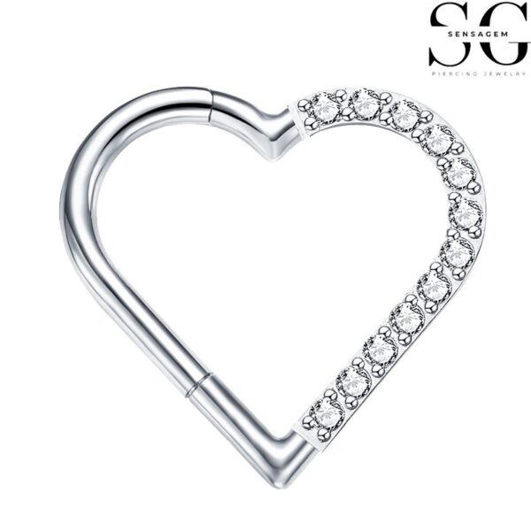 SGYS2019 - F136 Titanium Segment Clicker Ring with Heart-Shaped Zircon Design - Image 2