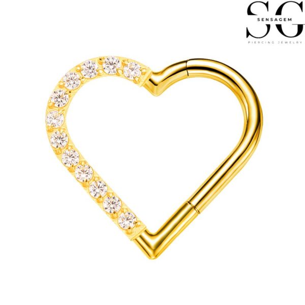 SGYS2019 - F136 Titanium Segment Clicker Ring with Heart-Shaped Zircon Design