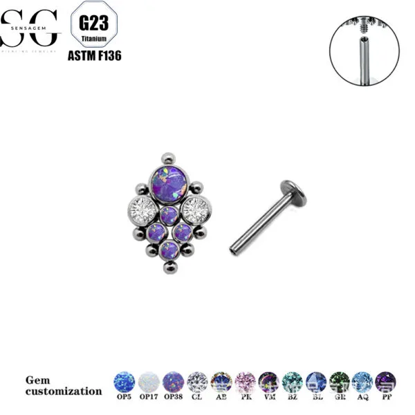 G23 Titanium Threaded Labrets with Zircon or Opal – F136 Implant-Grade Body Piercing Jewelry3