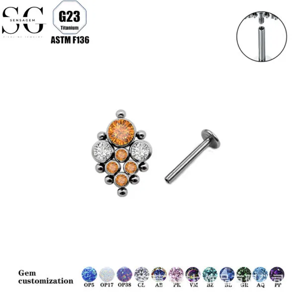 G23 Titanium Threaded Labrets with Zircon or Opal – F136 Implant-Grade Body Piercing Jewelry4