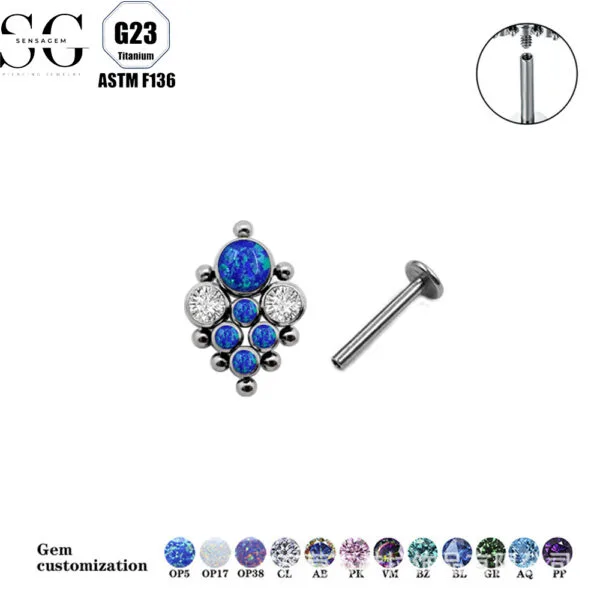 G23 Titanium Threaded Labrets with Zircon or Opal – F136 Implant-Grade Body Piercing Jewelry5