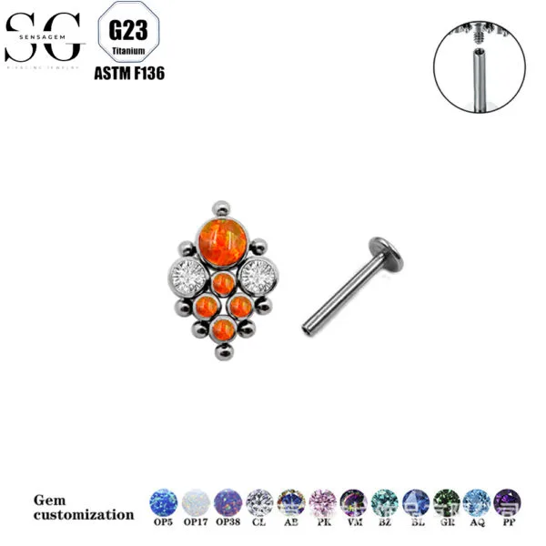G23 Titanium Threaded Labrets with Zircon or Opal – F136 Implant-Grade Body Piercing Jewelry6