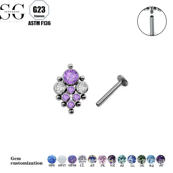 G23 Titanium Threaded Labrets with Zircon or Opal – F136 Implant-Grade Body Piercing Jewelry7