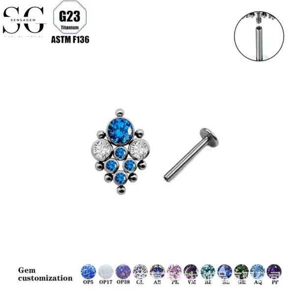 G23 Titanium Threaded Labrets with Zircon or Opal – F136 Implant-Grade Body Piercing Jewelry8