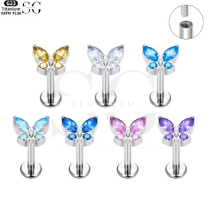 SG4002 Threaded Labrets with G23 Titanium Butterfly Nose Stud and 5A Zircon Stones