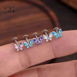 SG4002 Threaded Labrets with G23 Titanium Butterfly Nose Stud and 5A Zircon Stones