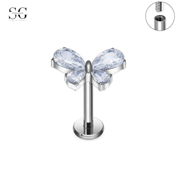 SG4005 Flat Back Labret Nose Stud – F136 Titanium with Tri-Color Zirconia - Image 2