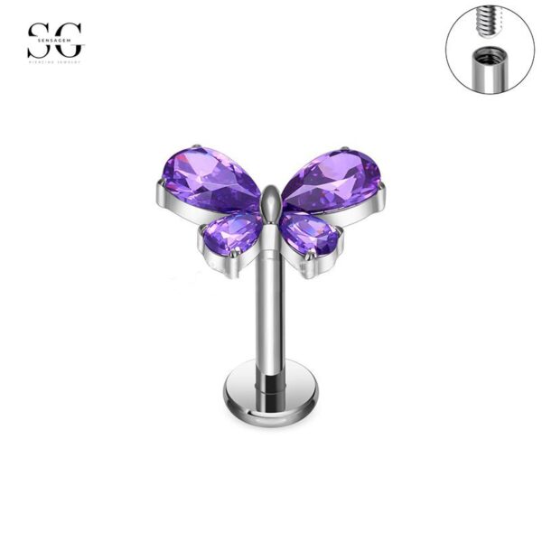 SG4005 Flat Back Labret Nose Stud – F136 Titanium with Tri-Color Zirconia - Image 4