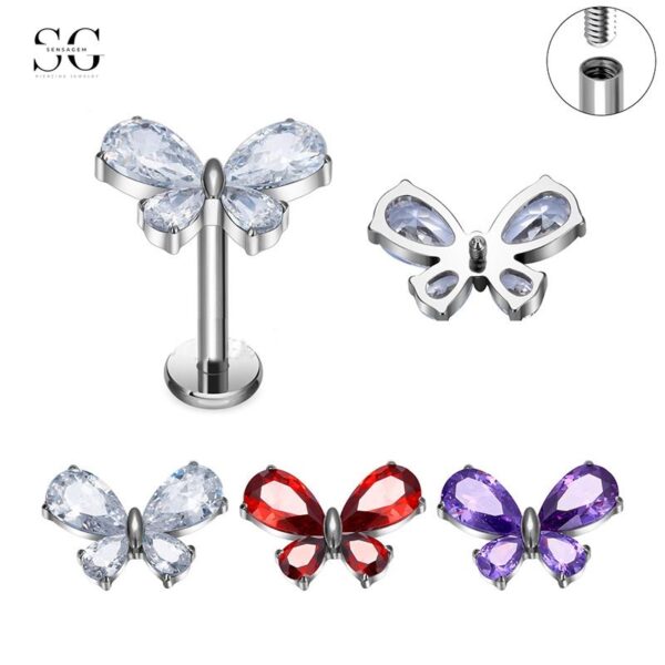 SG4005 Flat Back Labret Nose Stud – F136 Titanium with Tri-Color Zirconia