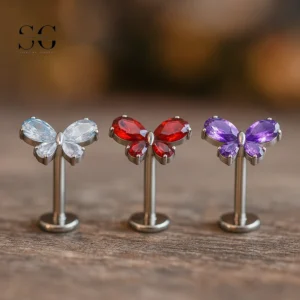 SG4005 Flat Back Labret Nose Stud – F136 Titanium with Tri-Color Zirconia