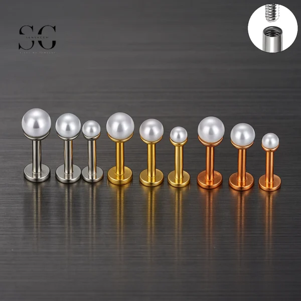 SG4007 Labret Stud Jewelry – F136 Titanium Single Zirconia Basic Threaded Labret