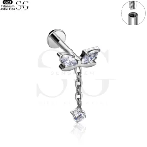 SG4008 Titanium Labret Stud – ASTM-F136 Implant-Grade Bowknot Zirconia Threaded Labret