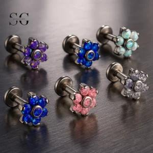SG4010 Χονδρικό κοσμήματα διάτρησης-G23 Titanium 7-Stone Flower Labret