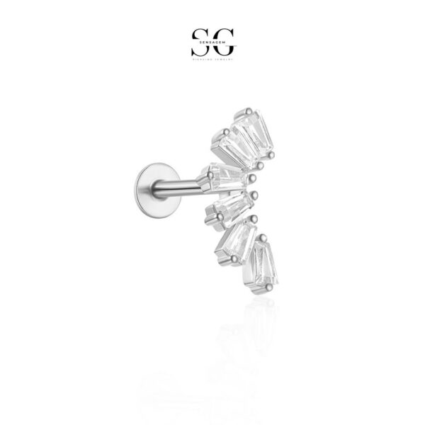 SG4013 Wholesale Body Piercing Jewelry – F136 Titanium Threaded Labret with Six Square Zircon Stones - Image 2