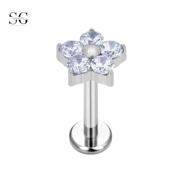 SG4014 F136 Titanium Threaded Labrets – Implant-Grade Piercing Jewelry with Zircon Stones