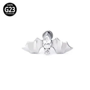 SG4015 F136 Laboli di labori filettati in titanio - design a forma di pipistrello con doppie pietre di zircone