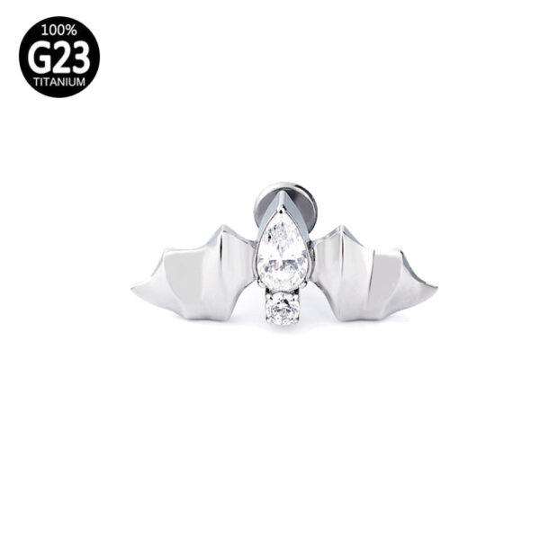 SG4015 F136 Titanium Threaded Labrets – Bat Shape Design with Dual Zircon Stones