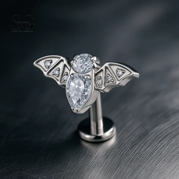 SG4016 F136 Titanium Threaded Labrets – Bee Design with Dual Zircon Stones