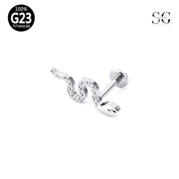 SG4017 F136 Titanium Threaded Labrets – Snake Shape with Multi-Zircon Stones