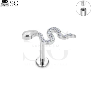 SG4017 F136 Titanium Threaded Labrets – Snake Shape with Multi-Zircon Stones