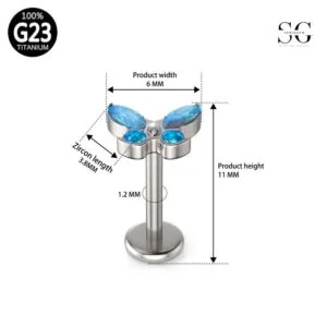 Labret filettati in titanio SG4019 F136 – 4 Gioielli per piercing al labbro con pietre di zircone blu