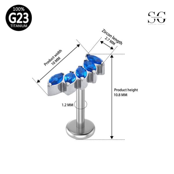 SG4022 F136 Titanium Threaded Labrets – Blue Multi-Zircon Design Lip Piercing Jewelry