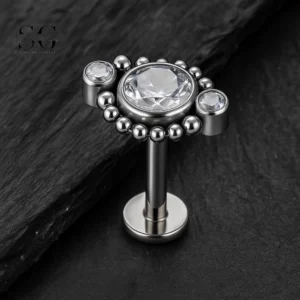 SG4024 - ASTM F136 Titanium Threaded Labret with Multi-Color Zircon Options Wholesale