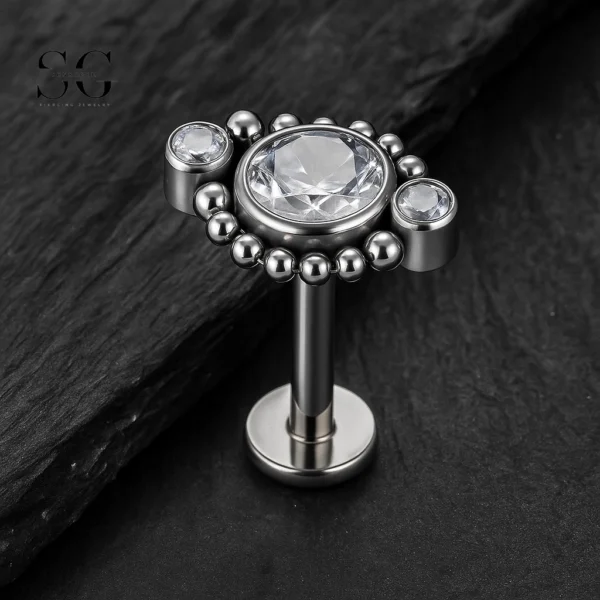 SG4024 - ASTM F136 Titanium Threaded Labret with Multi-Color Zircon Options Wholesale