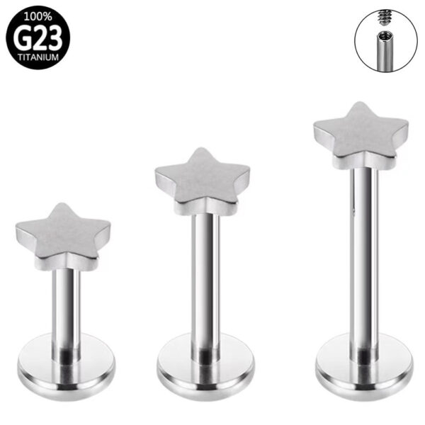 SG4031 F136 Titanium Threaded Labrets – 5 Unique Shapes (Heart, Moon, Lightning, Cross, Star) - Image 5