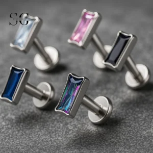 SG4032 F136 Titanium Threaded Labrets with Multicolor Zircons – Wholesale Piercing Jewelry