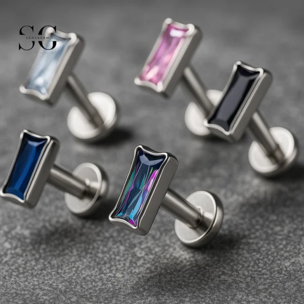 SG4032 F136 Titanium Threaded Labrets with Multicolor Zircons – Wholesale Piercing Jewelry
