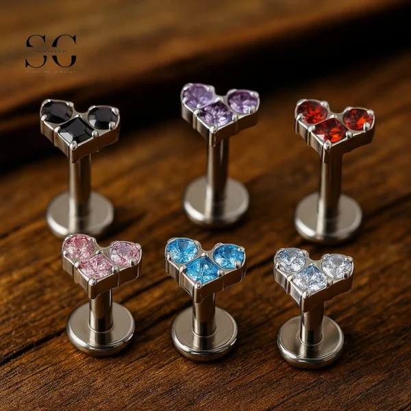 SG4033 F136 Titanium Threaded Labrets with Multicolor Zircons – Premium Labret Studs