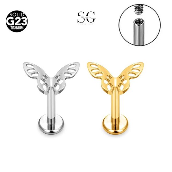 SG4039 F136 Titanium Threaded Labrets with Butterfly Wing Design – Implant-Grade Piercing Jewelry