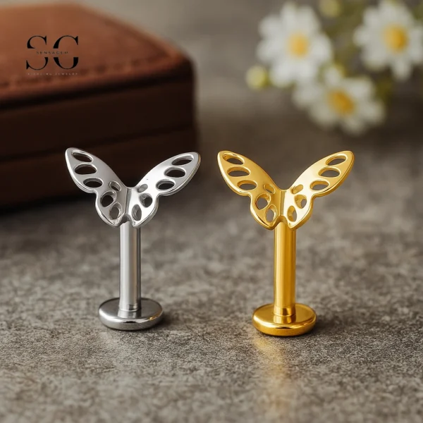 SG4039 F136 Titanium Threaded Labrets with Butterfly Wing Design – Implant-Grade Piercing Jewelry