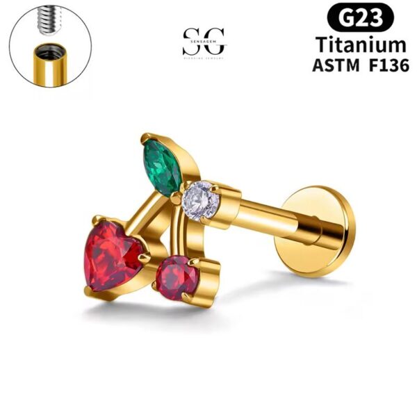 SG4040 F136 Titanium Threaded Labrets with Cherry Design – Implant-Grade Piercing Jewelry - Image 2