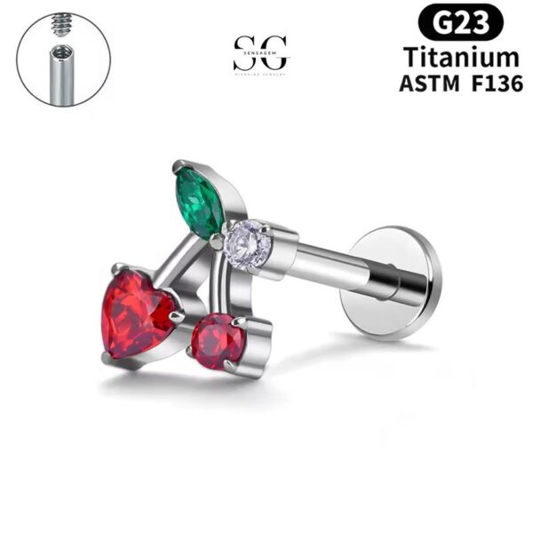 SG4040 F136 Titanium Threaded Labrets with Cherry Design – Implant-Grade Piercing Jewelry - Image 3