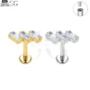 SG4043 F136 Titanium Threaded Labrets with Three Square Zircon Stones – Implant-Grade Piercing Jewelry