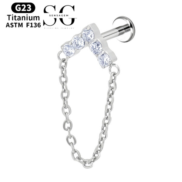 SG4044 F136 Titanium Threaded Labrets with Chain Design – Implant-Grade Piercing Jewelry - Image 4