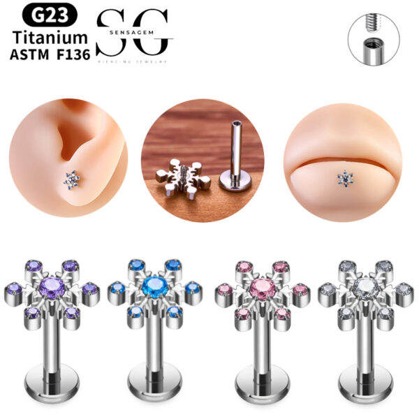 SG4049 F136 Titanium Internally Threaded Labrets with Multicolor Zircon – Implant-Grade Piercing Jewelry