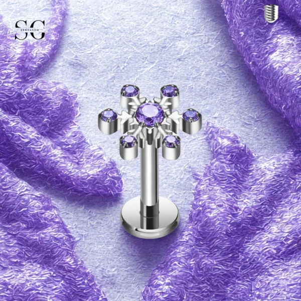 SG4049 F136 Titanium Internally Threaded Labrets with Multicolor Zircon – Implant-Grade Piercing Jewelry