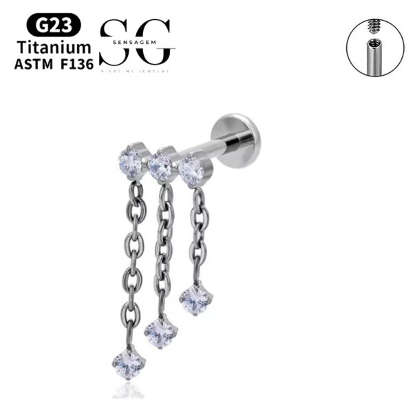 SG4052 F136 Titanium Threaded Labrets with Chain Pendant – Implant-Grade Lip Piercing Jewelry