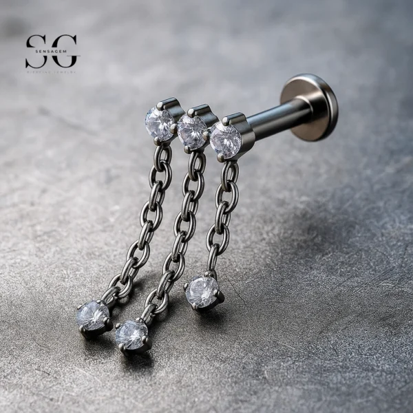SG4052 F136 Titanium Threaded Labrets with Chain Pendant – Implant-Grade Lip Piercing Jewelry