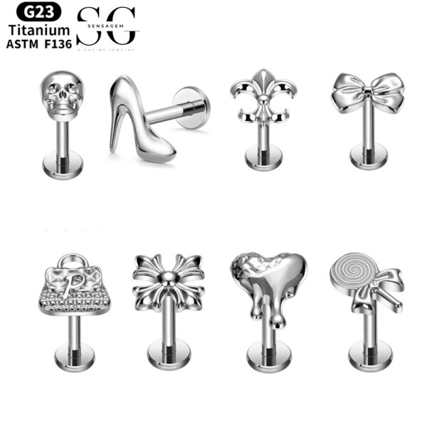 SG4054 F136 Titanium Threaded Labrets – Implant-Grade Jewelry with 8 Unique Designs