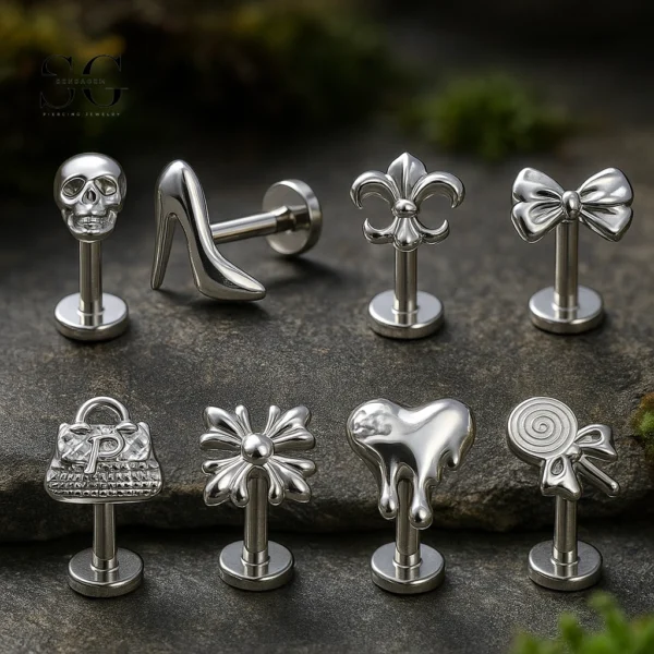 SG4054 F136 Titanium Threaded Labrets – Implant-Grade Jewelry with 8 Unique Designs