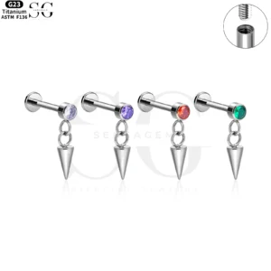 SG4056 F136 Titanium Labrets-двойное кольцо с проектированием конуса с драгоценным камнем