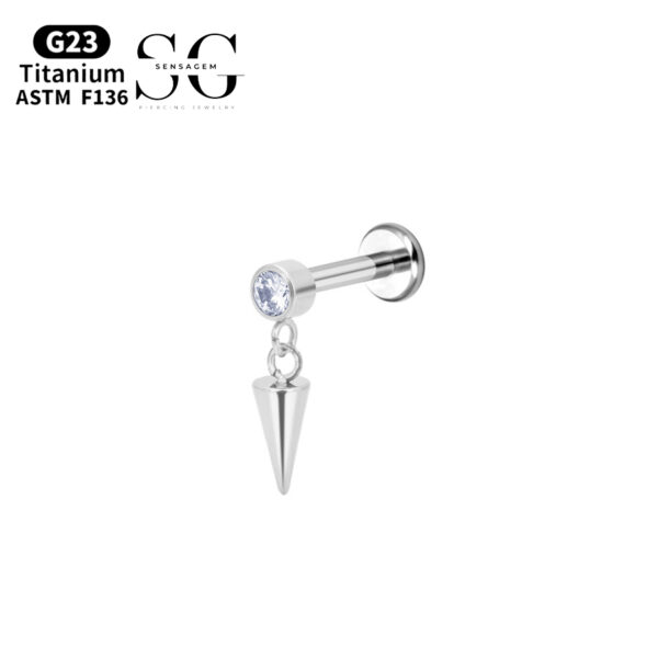 SG4056 F136 Titanium Threaded Labrets – Double Ring with Gemstone-Tipped Cone Design - Image 4