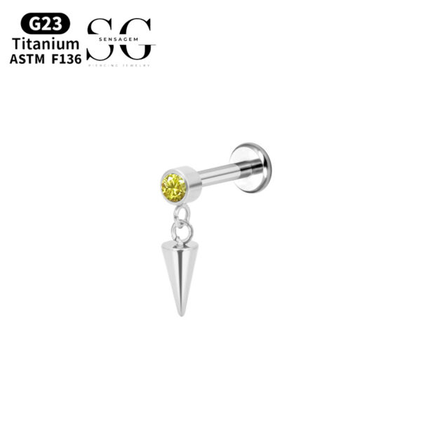 SG4056 F136 Titanium Threaded Labrets – Double Ring with Gemstone-Tipped Cone Design - Image 5