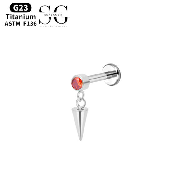 SG4056 F136 Titanium Threaded Labrets – Double Ring with Gemstone-Tipped Cone Design - Image 6